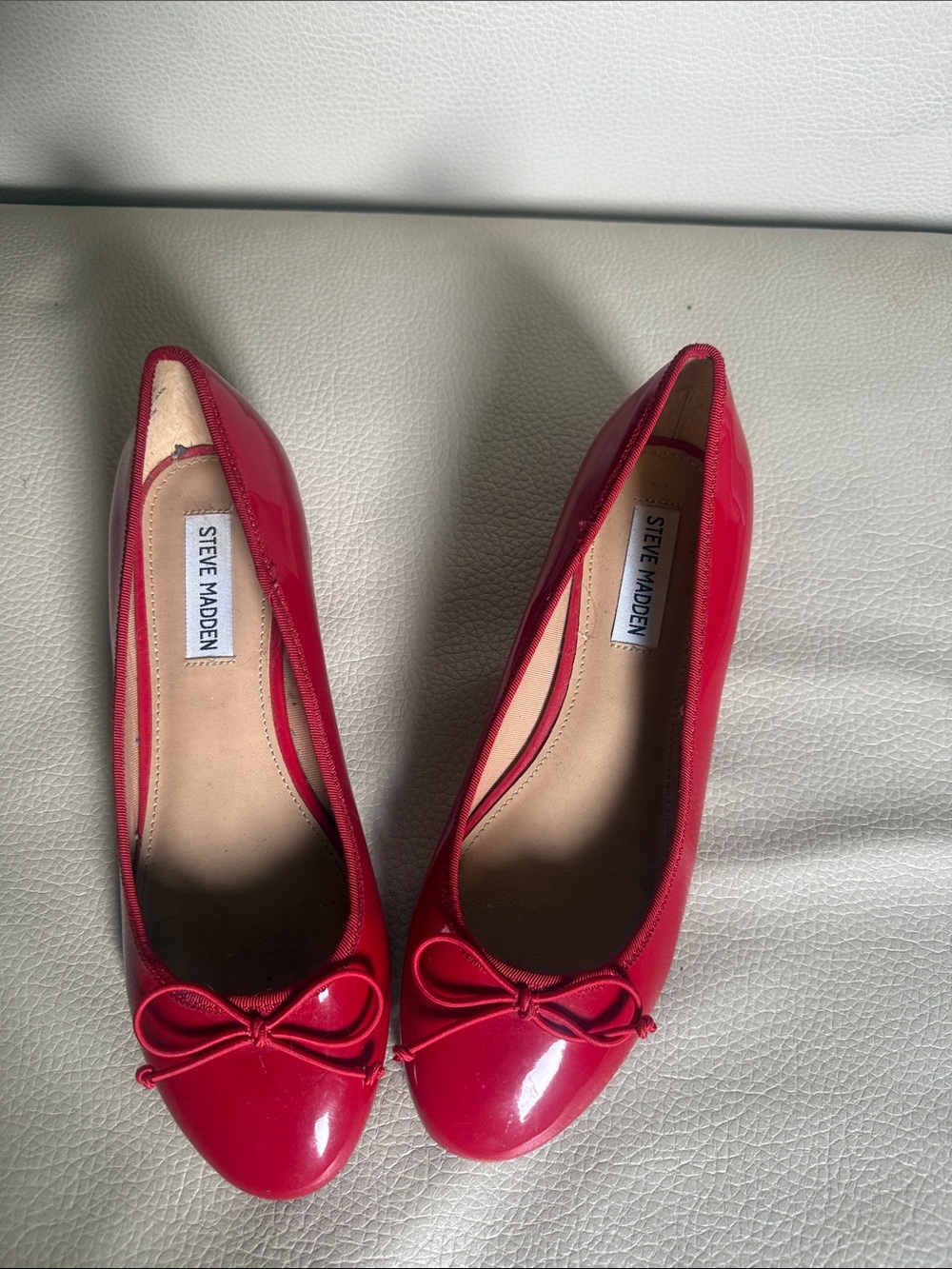 Steve Madden Red Patent Ballet Flats with Bow Accent